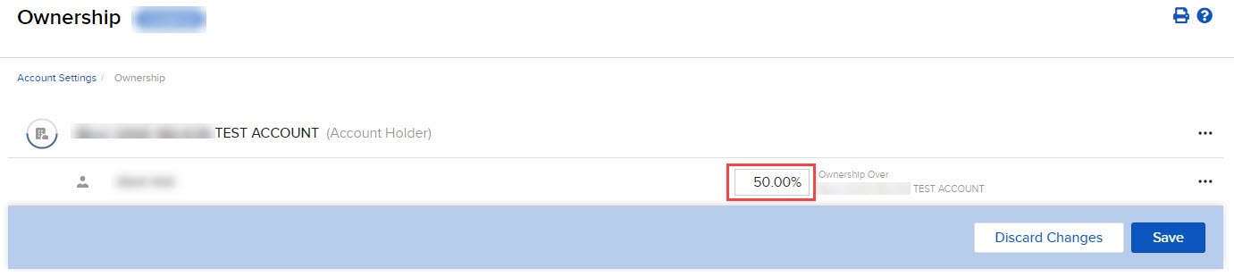 The ownership table percentage in client portal. 